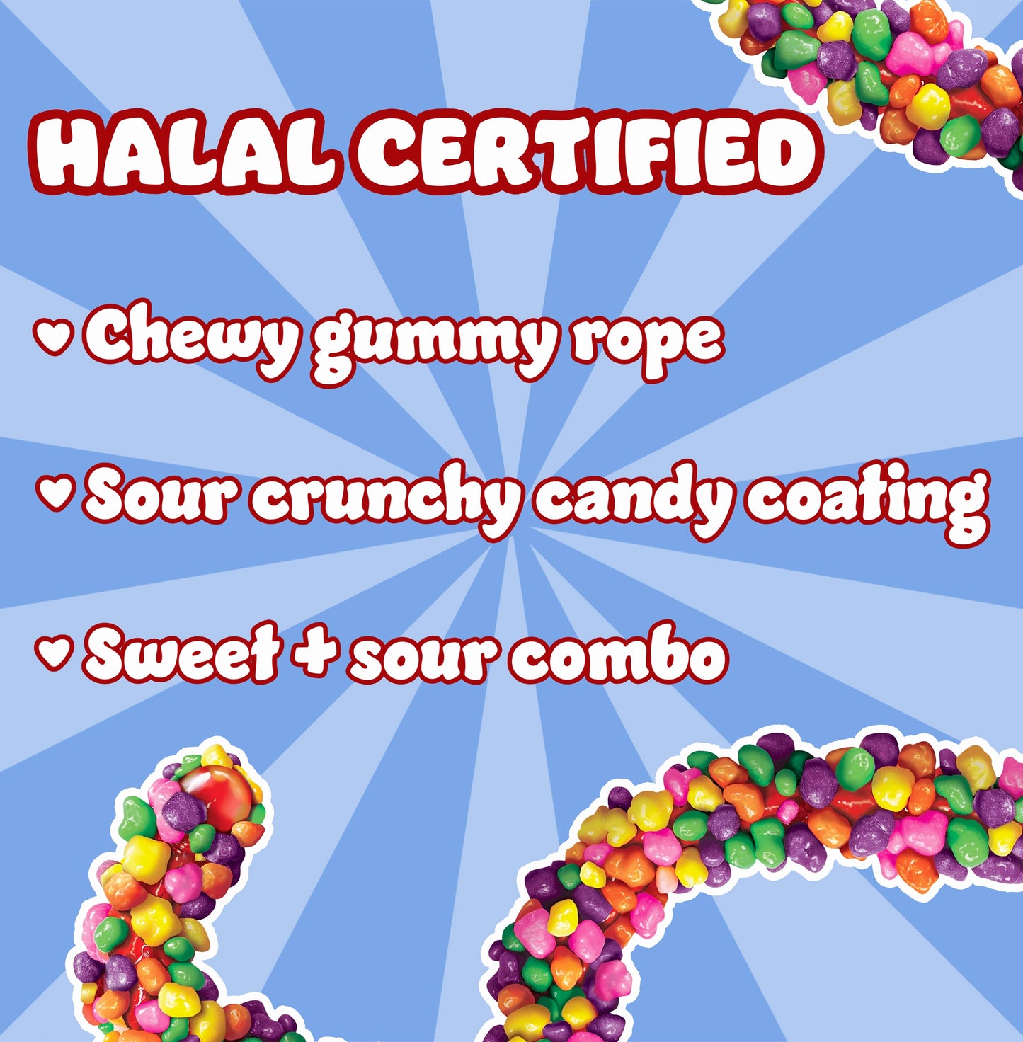 Halal Gummy Ropes with Crunchy Candy
