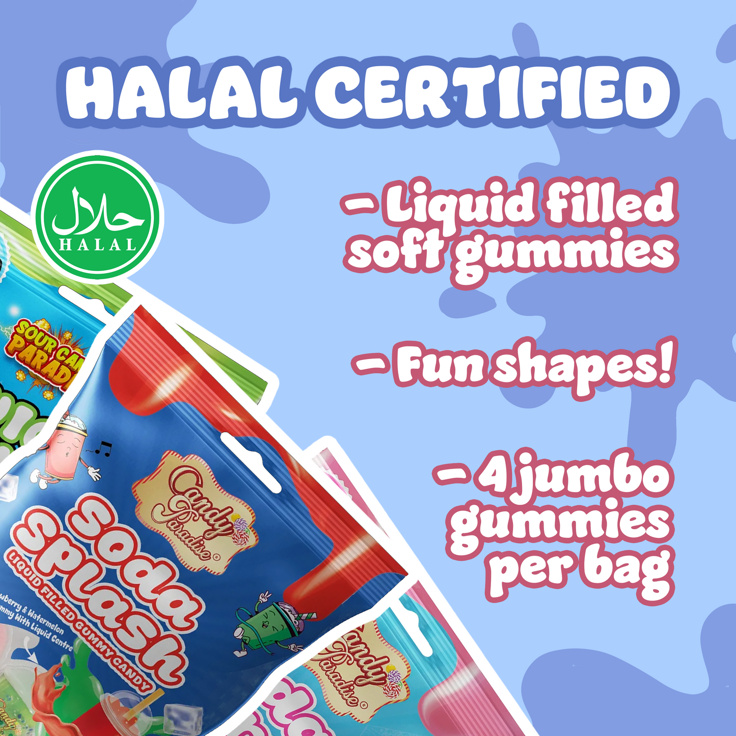 Halal Jumbo Liquid Filled 4" Gummies (4-Pack)