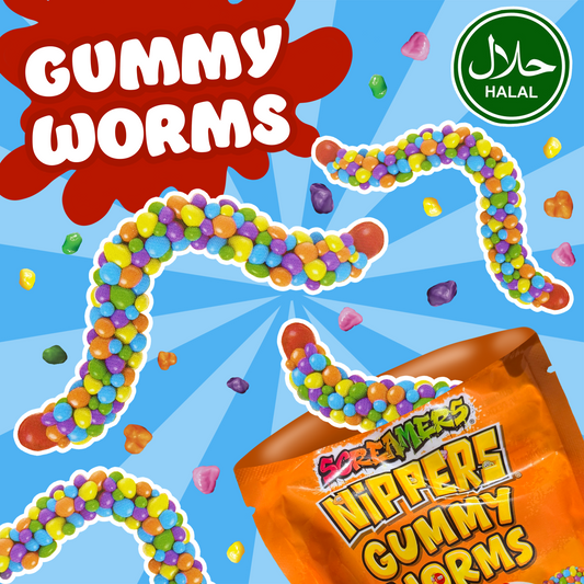 Halal Gummy Worms with Crunchy Candy