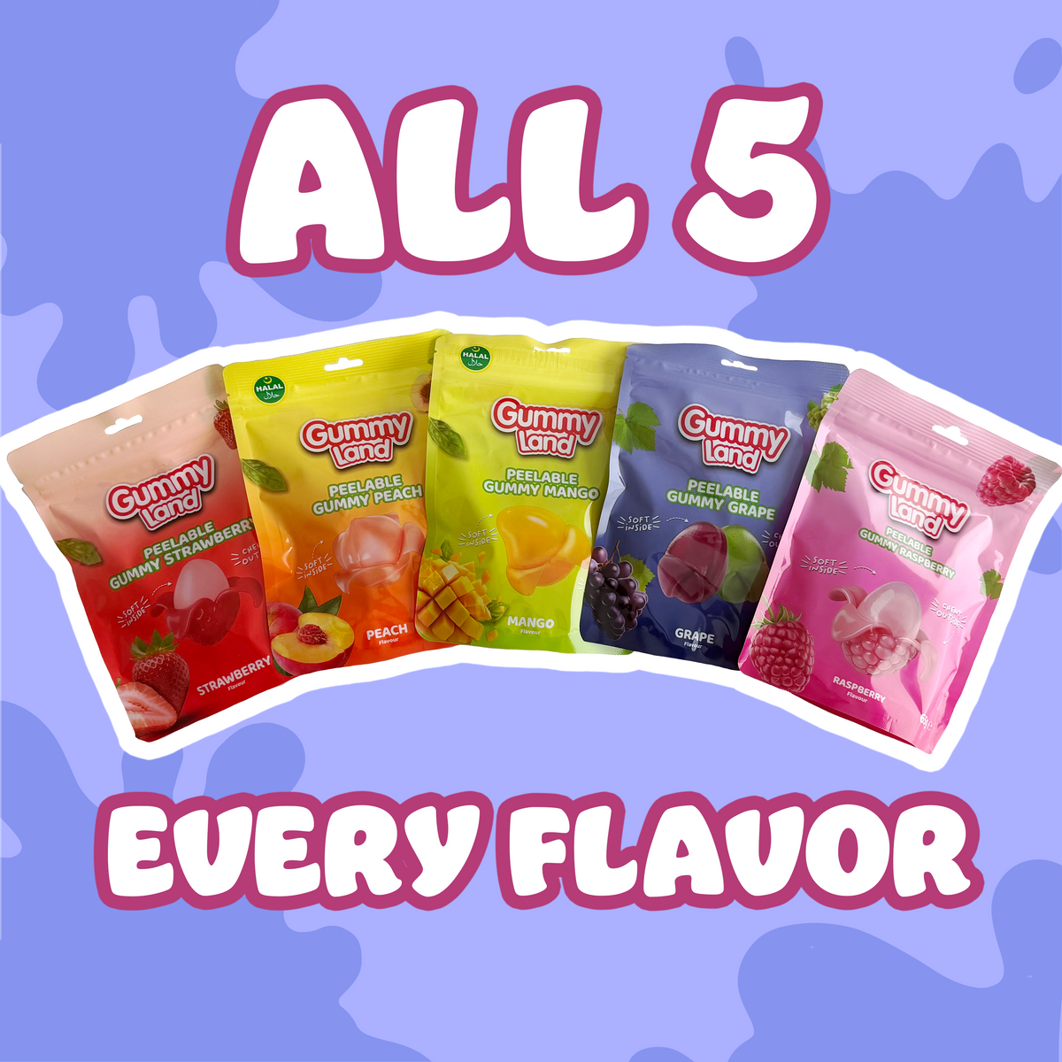 Halal Peelable Gummy Candy – Peach, Lychee & Mango (65 g)