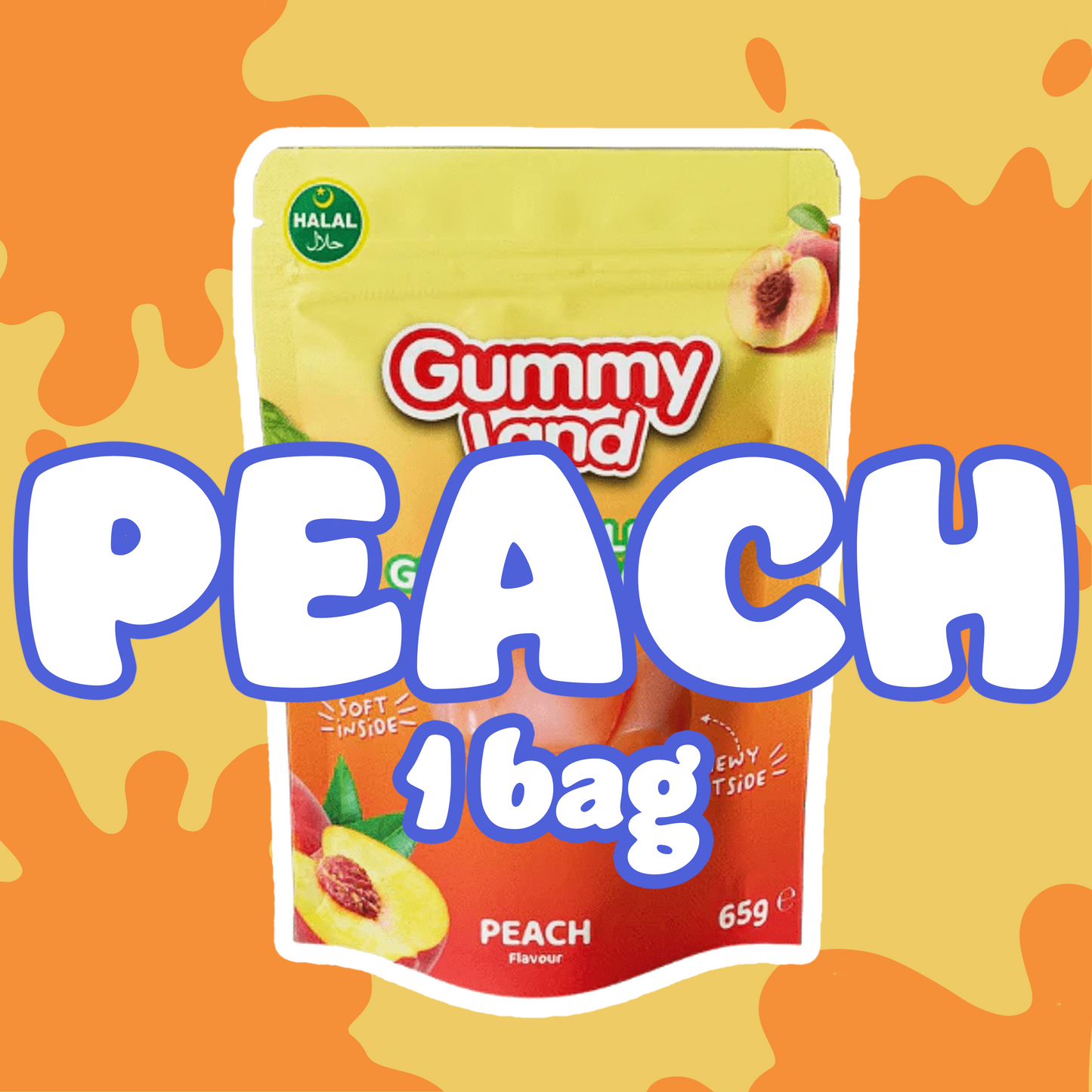 Halal Peelable Gummy Candy – Peach, Lychee & Mango (65 g)
