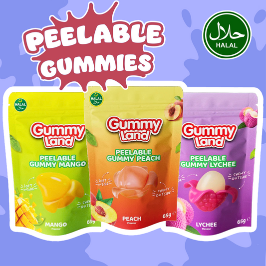 Halal Peelable Gummy Candy – Peach, Lychee & Mango (65 g)