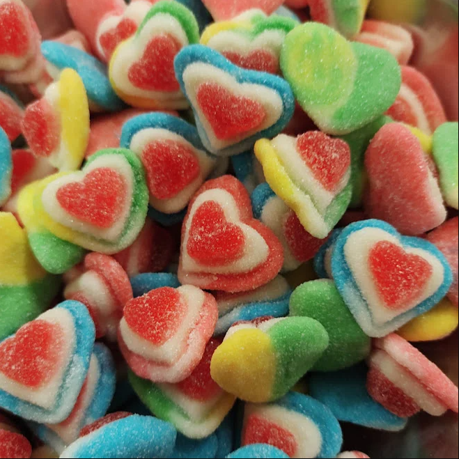 Halal Assorted Fizzy Triple Heart Gummies